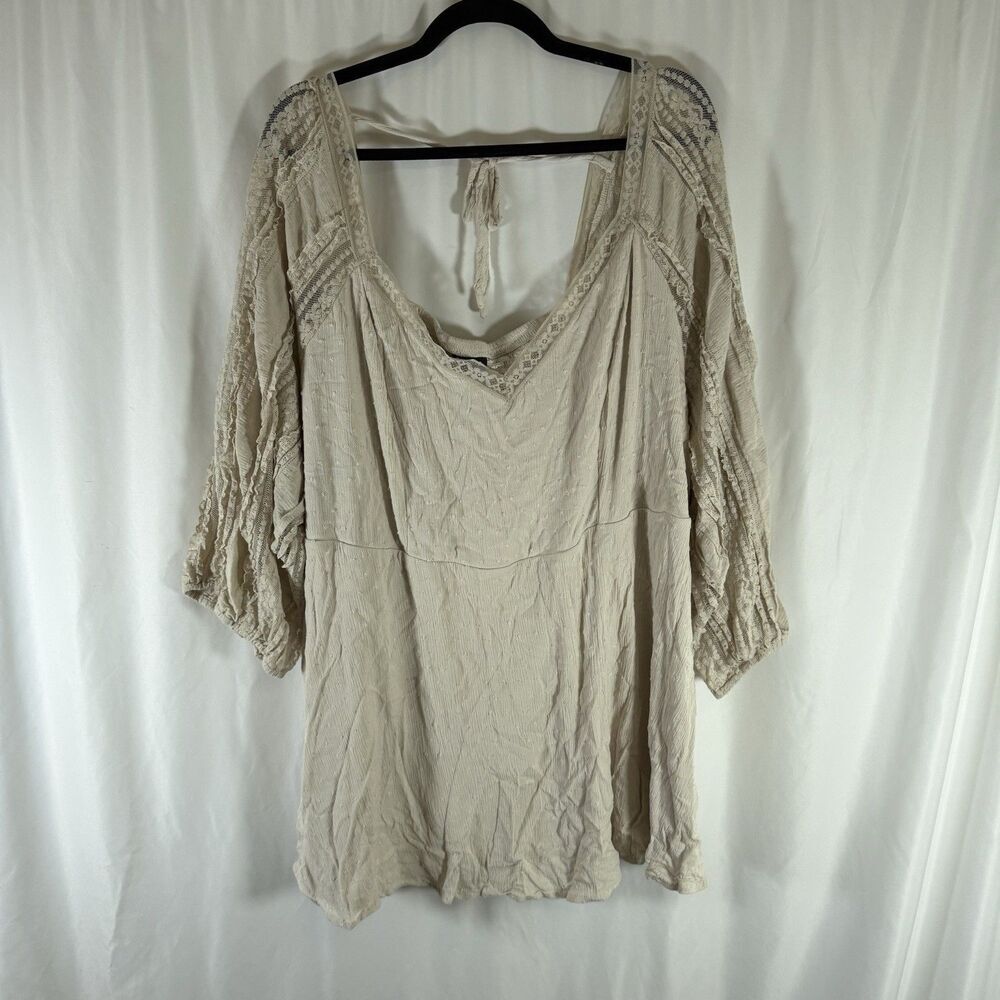 Torrid Blouse Women's 6 6X Beige Vneck 3/4 Sleeve Breathable Light